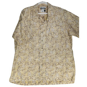 Columbia Yellow Shirt Mens XXL Pocket Fish Boating Hawaiin Button Down Floral